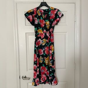 Who What Wear Satin Floral Wrap Dress